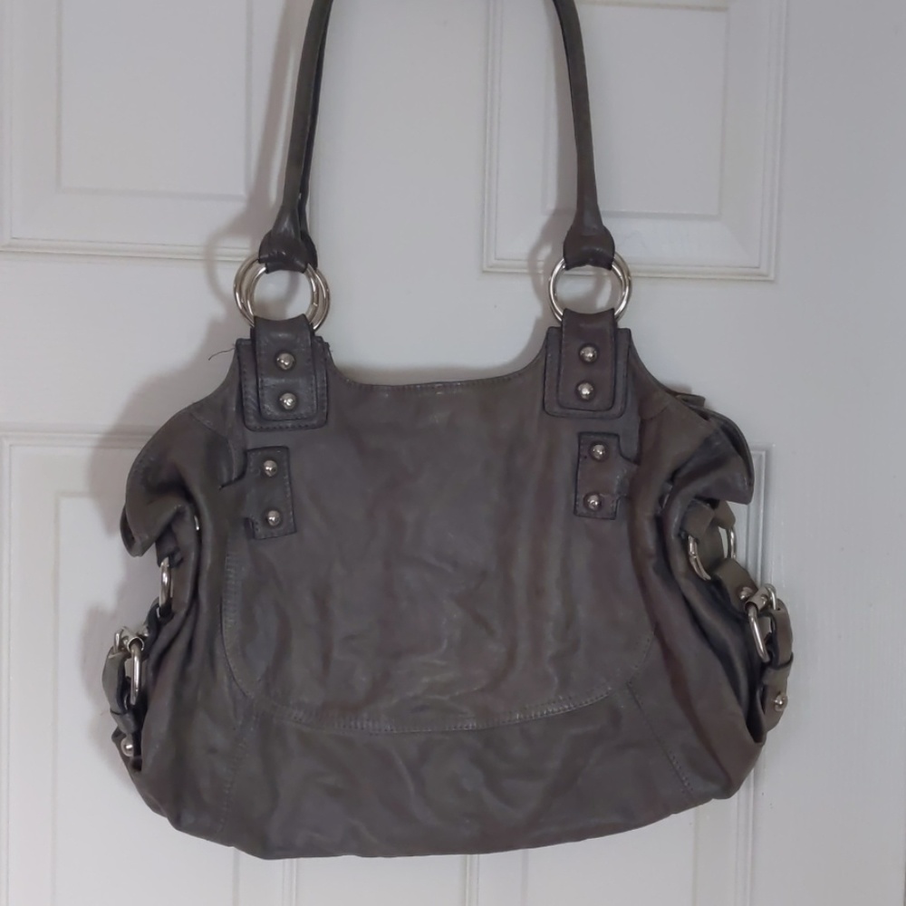 Leather gray large purse